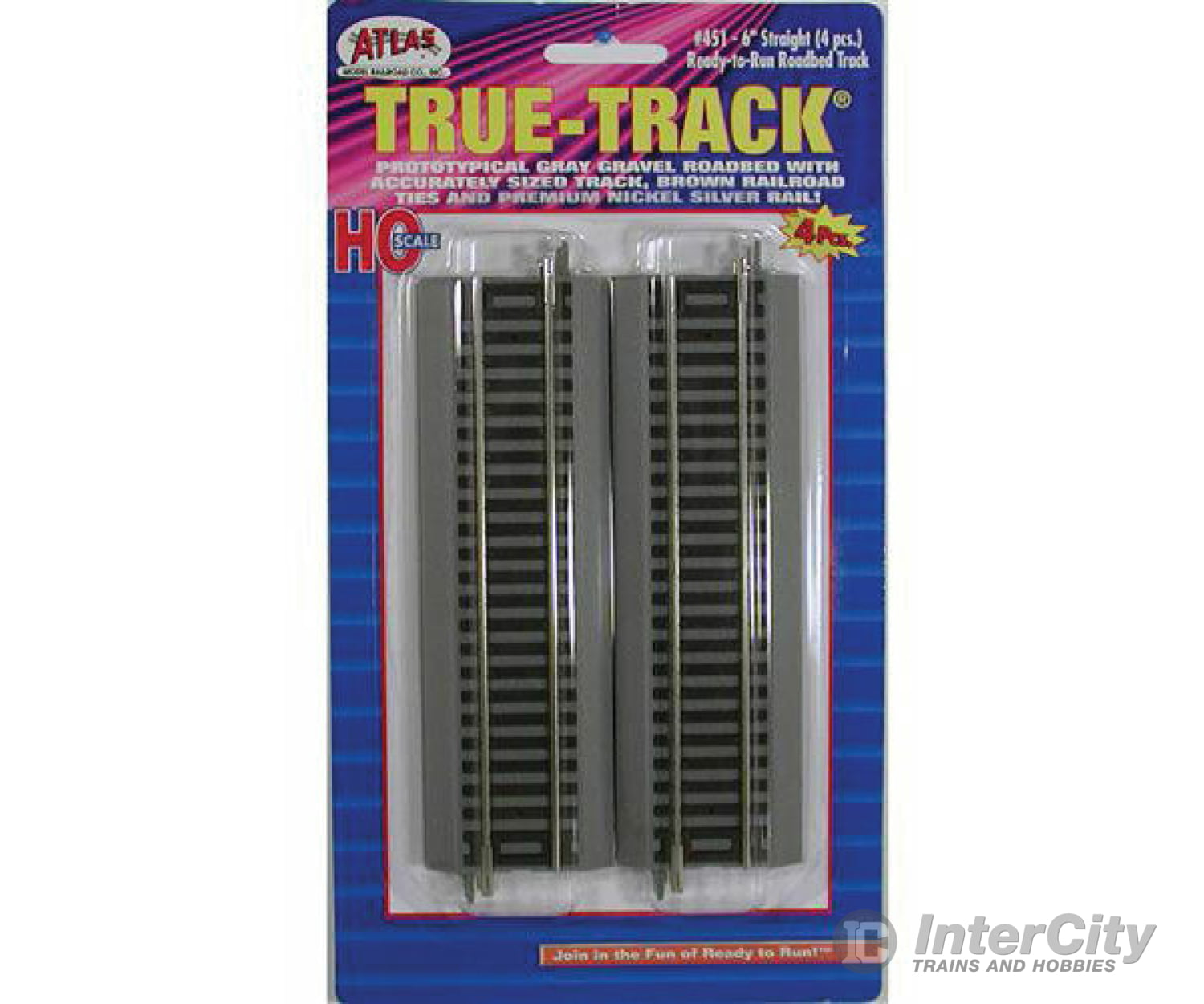 Atlas 451 True-Track(R) Code 83 Track & Roadbed System -- Straight Section - 6 15.2Cm Pkg(4)