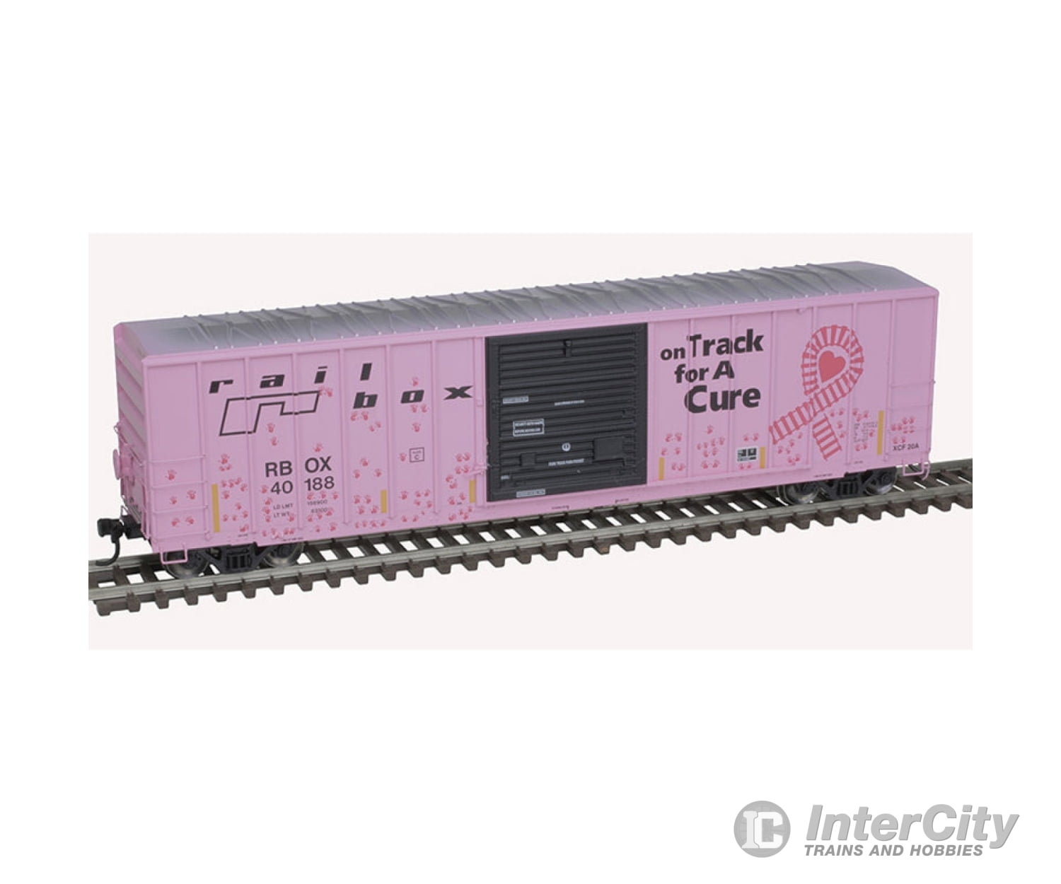 Atlas Ho 20006236 Fmc 5077 Single-Door Boxcar - Ready To Run -- Railbox 40188 (Pink Black On Track