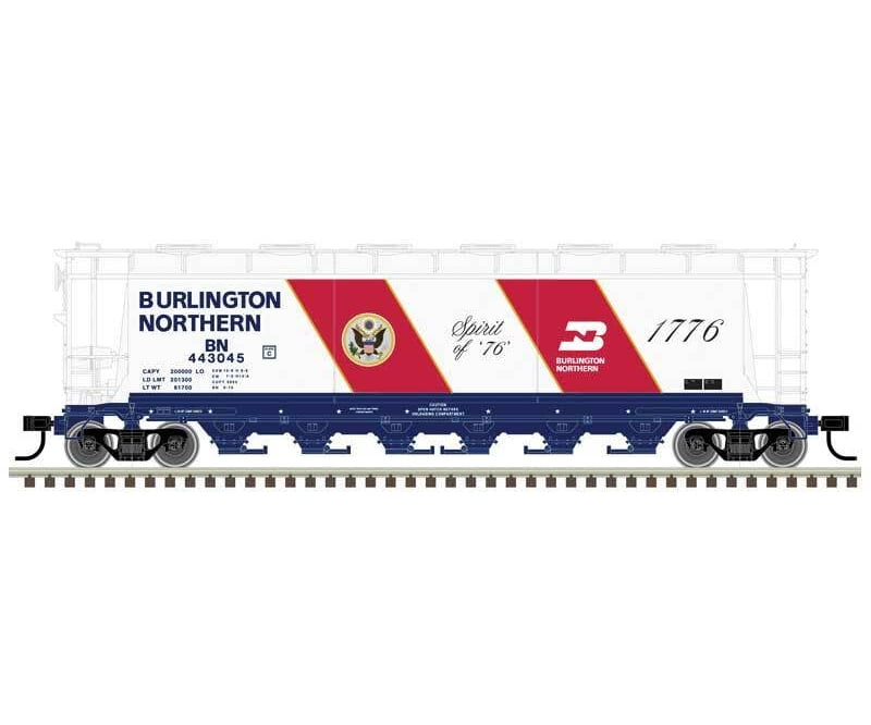 Atlas HO 20007232 ACF 6-Bay Cylindrical Hopper - Burlington Northern #443045 (Fantasy Bicentennial white red blue)