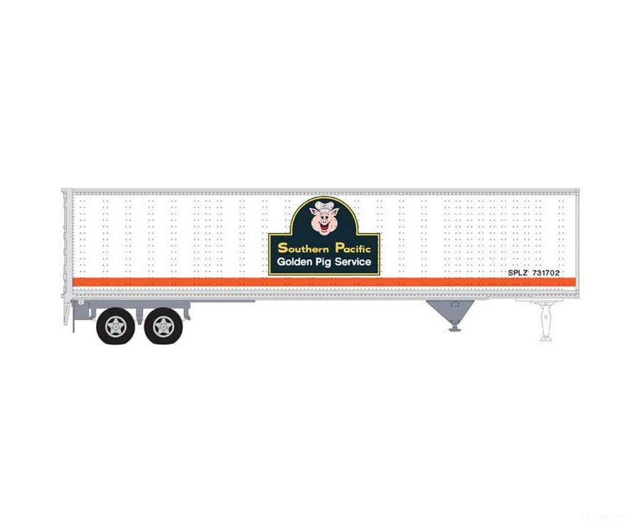 Atlas HO 20007842 45’ Pines Trailer - Assembled - Southern Pacific #721743 (white black orange Golden Pig) - Cars &