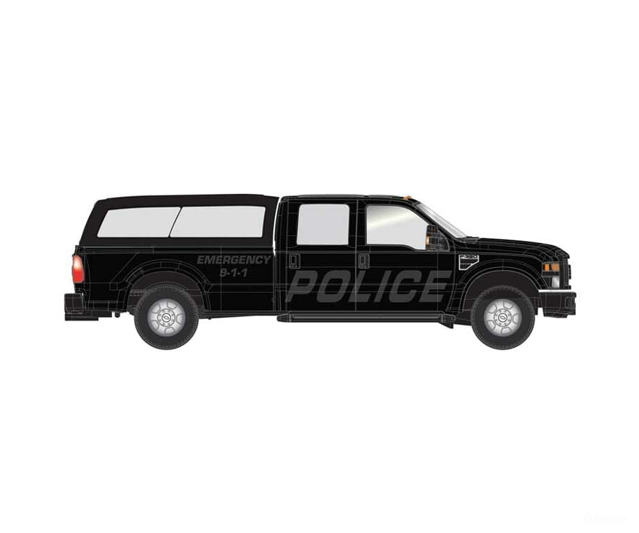 Atlas 35000009 Ford(R) F-350 Crew-Cab Pickup Truck - Assembled -- Stealth Police With Cap (Black