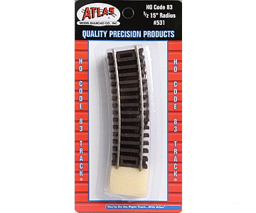 Atlas Ho 531 Code 83 Curved Snap Track -- 1/2 Section - 15 Radius Pkg(4) & Turnouts