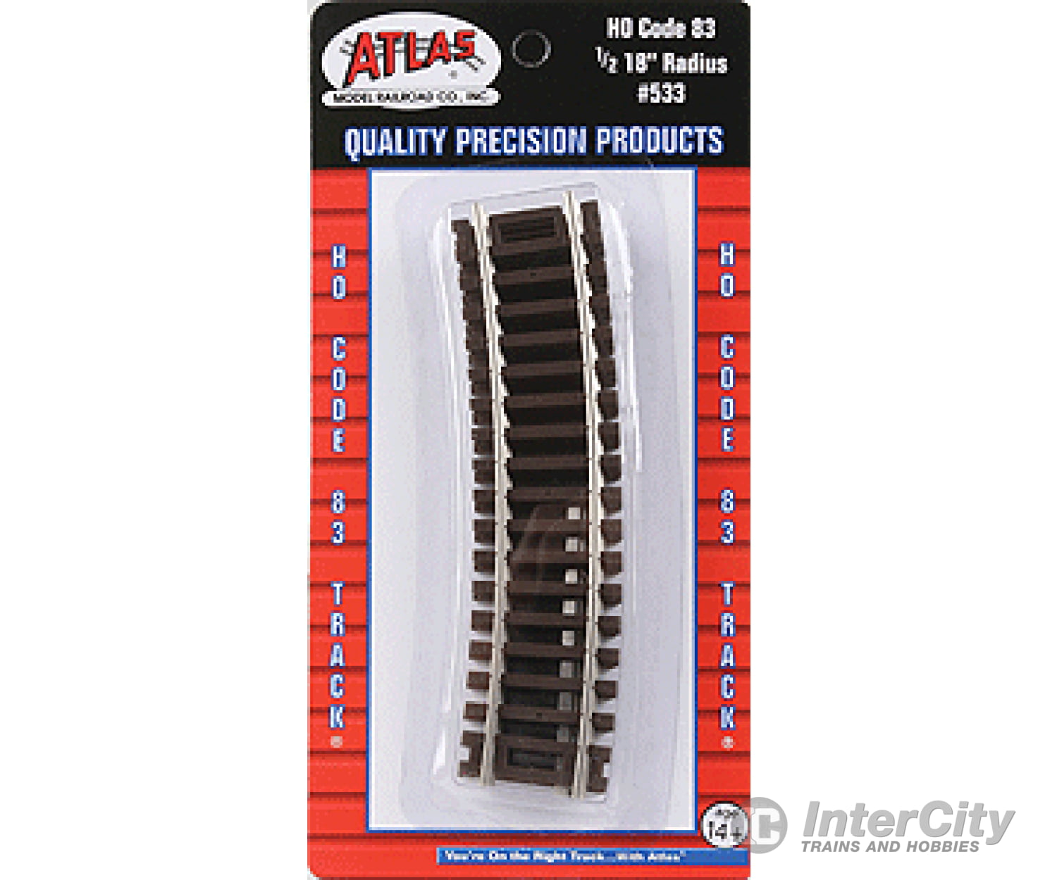 Atlas Ho 533 Code 83 Curved Snap Track -- 1/2 Section - 18 Radius Pkg(4) & Turnouts