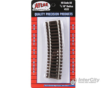 Atlas Ho 533 Code 83 Curved Snap Track -- 1/2 Section - 18 Radius Pkg(4) & Turnouts