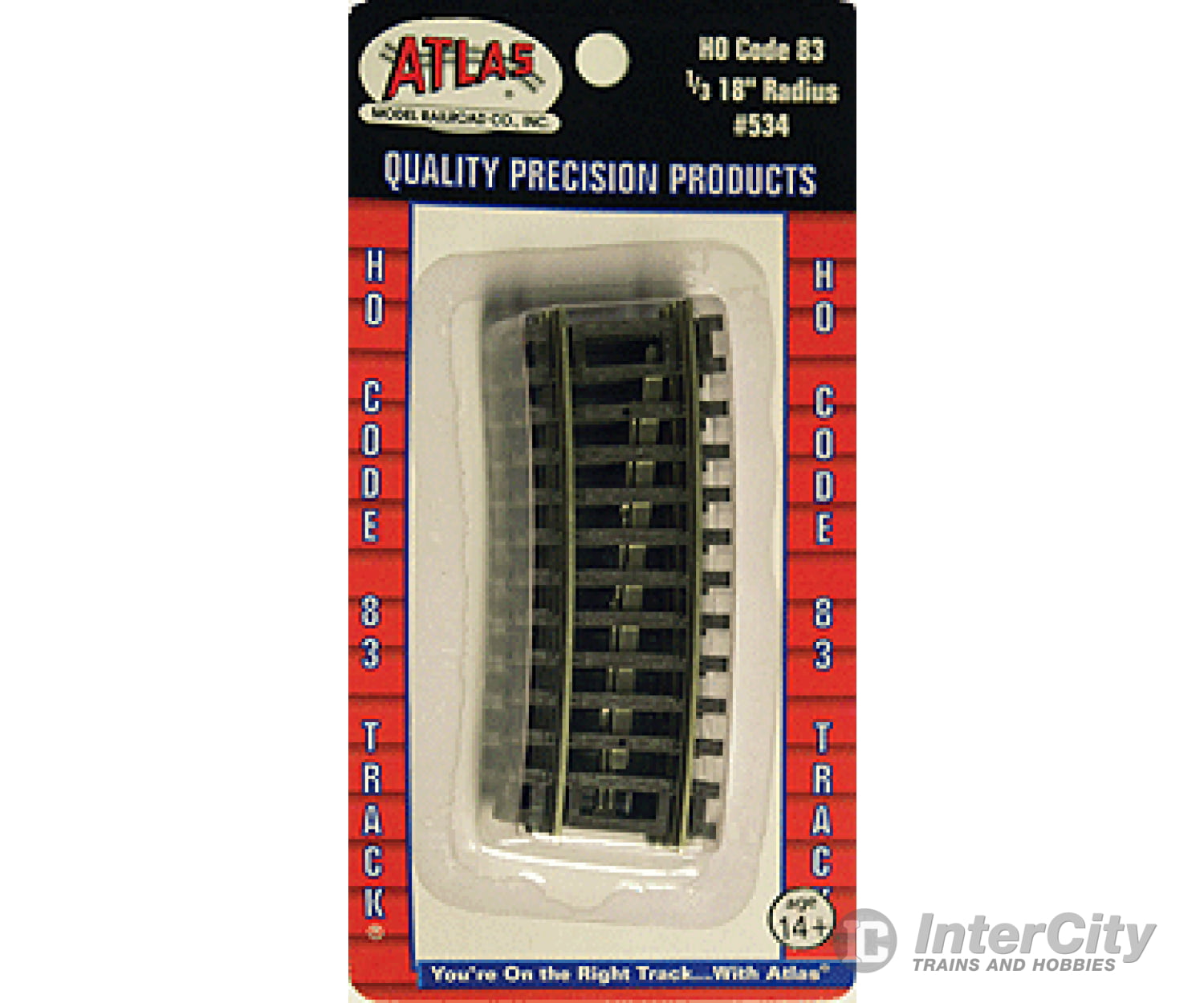 Atlas Ho 534 Code 83 Curved Snap Track -- 1/3 Section - 18 Radius Pkg(4) & Turnouts