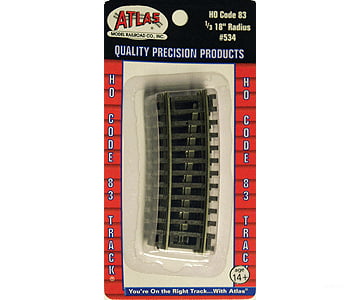 Atlas Ho 534 Code 83 Curved Snap Track -- 1/3 Section - 18 Radius Pkg(4) & Turnouts