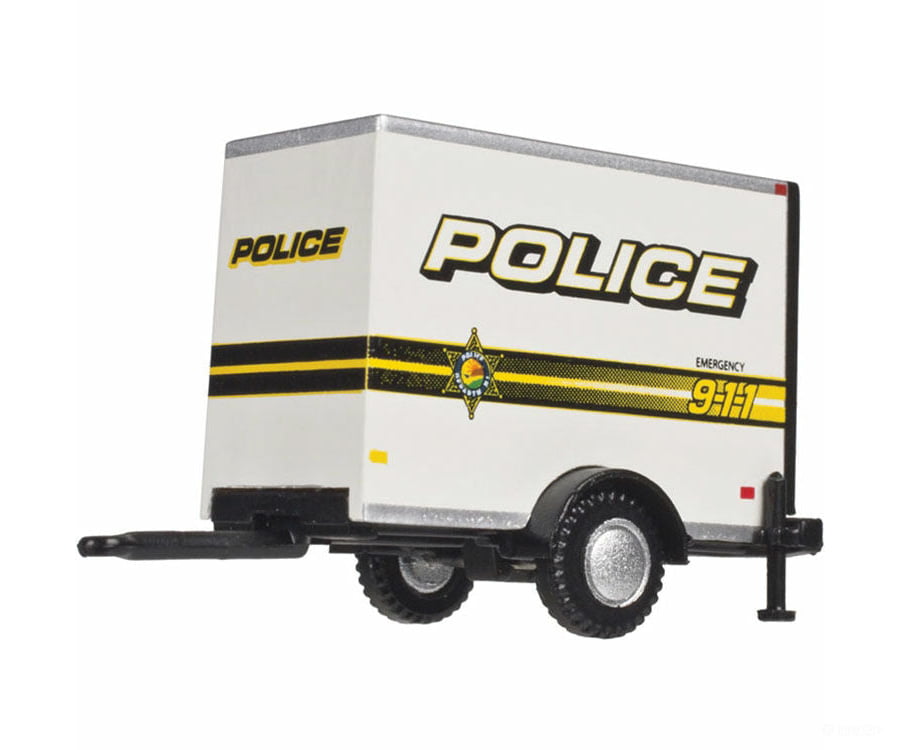 Atlas Ho 60000098 Standard Single-Axle Box Trailer - Assembled -- Police (Black White Yellow; 911 &