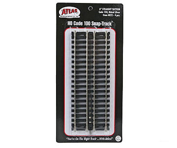 Atlas Ho 822 Straight Snap-Track(R) Nickel-Silver Rail -- 6 15.2Cm (Black Ties) Pkg(4) Track &