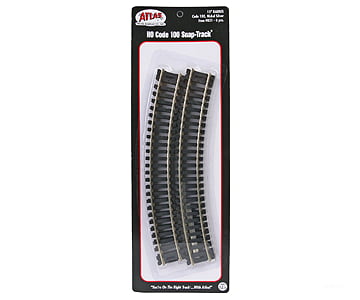 Atlas Ho 831 Code 100 Curved Snap-Track(R) Nickel-Silver Rail -- 15 Radius (Black Ties) Pkg(6) Track