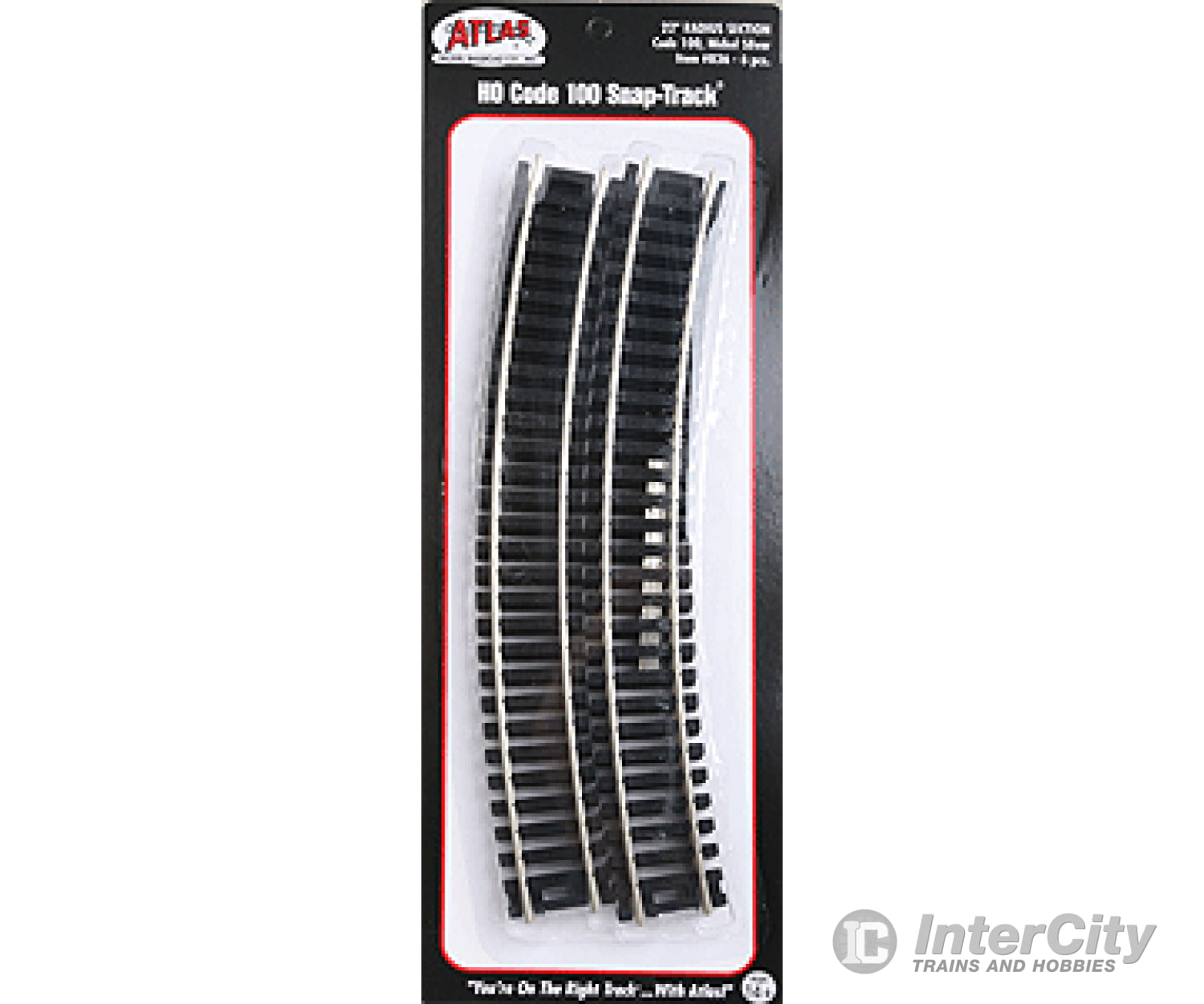 Atlas Ho 836 Code 100 Curved Snap-Track(R) Nickel-Silver Rail -- 22 Radius (Black Ties) Pkg(6) Track