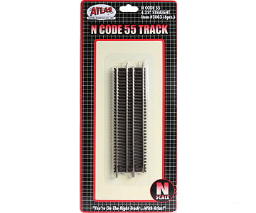 Atlas N 2003 Code 55 Track W/Nickel-Silver Rail & Brown Ties -- Straight - 4-1/2 11.4Cm Pkg(6)