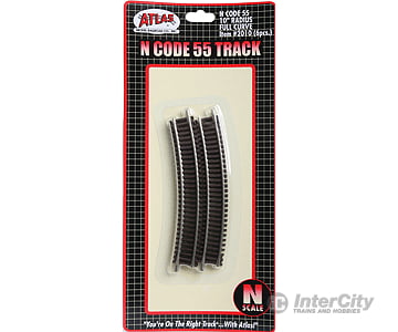 Atlas N 2010 Code 55 Track W/Nickel-Silver Rail & Brown Ties -- 10 Radius Full Curve Pkg(6) Turnouts