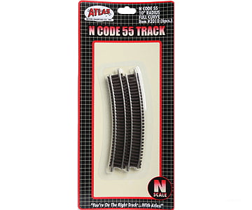 Atlas N 2010 Code 55 Track W/Nickel-Silver Rail & Brown Ties -- 10 Radius Full Curve Pkg(6) Turnouts