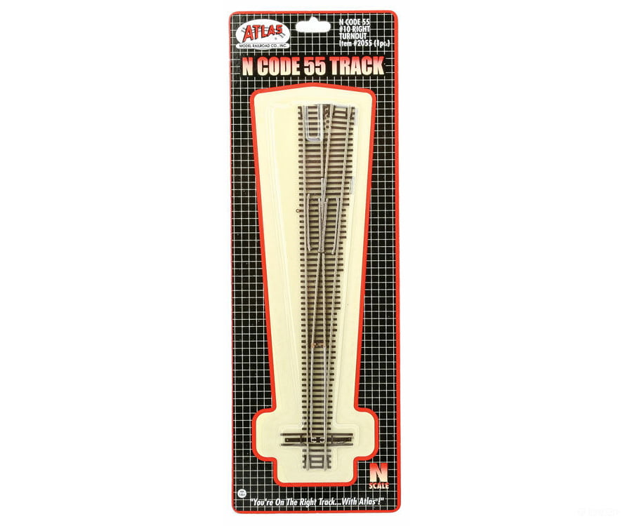 Atlas N 2055 Code 55 Turnout Nickel-Silver Rail Brown Ties -- No.10 Right Hand Track & Turnouts