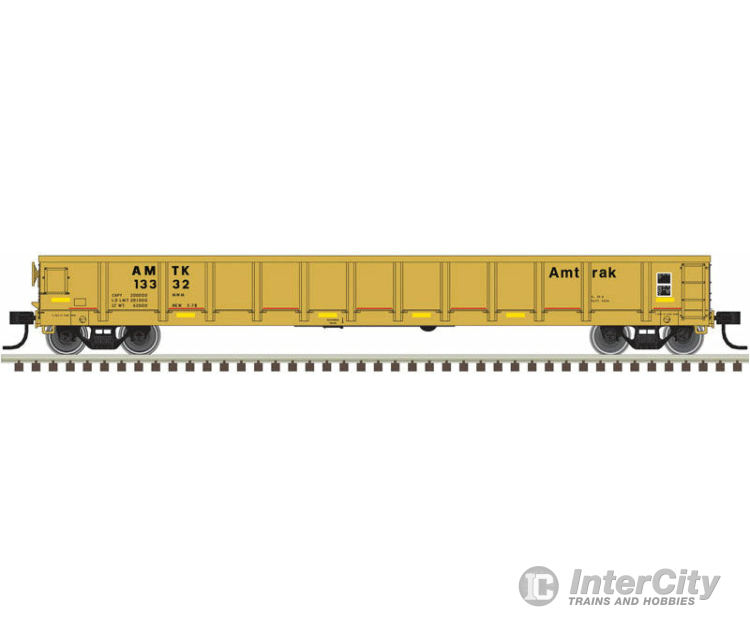 Atlas N 50004676 Evans 52 Gondola - Ready To Run -- Amtrak #13332 (Yellow Black; Yellow Conspicuity