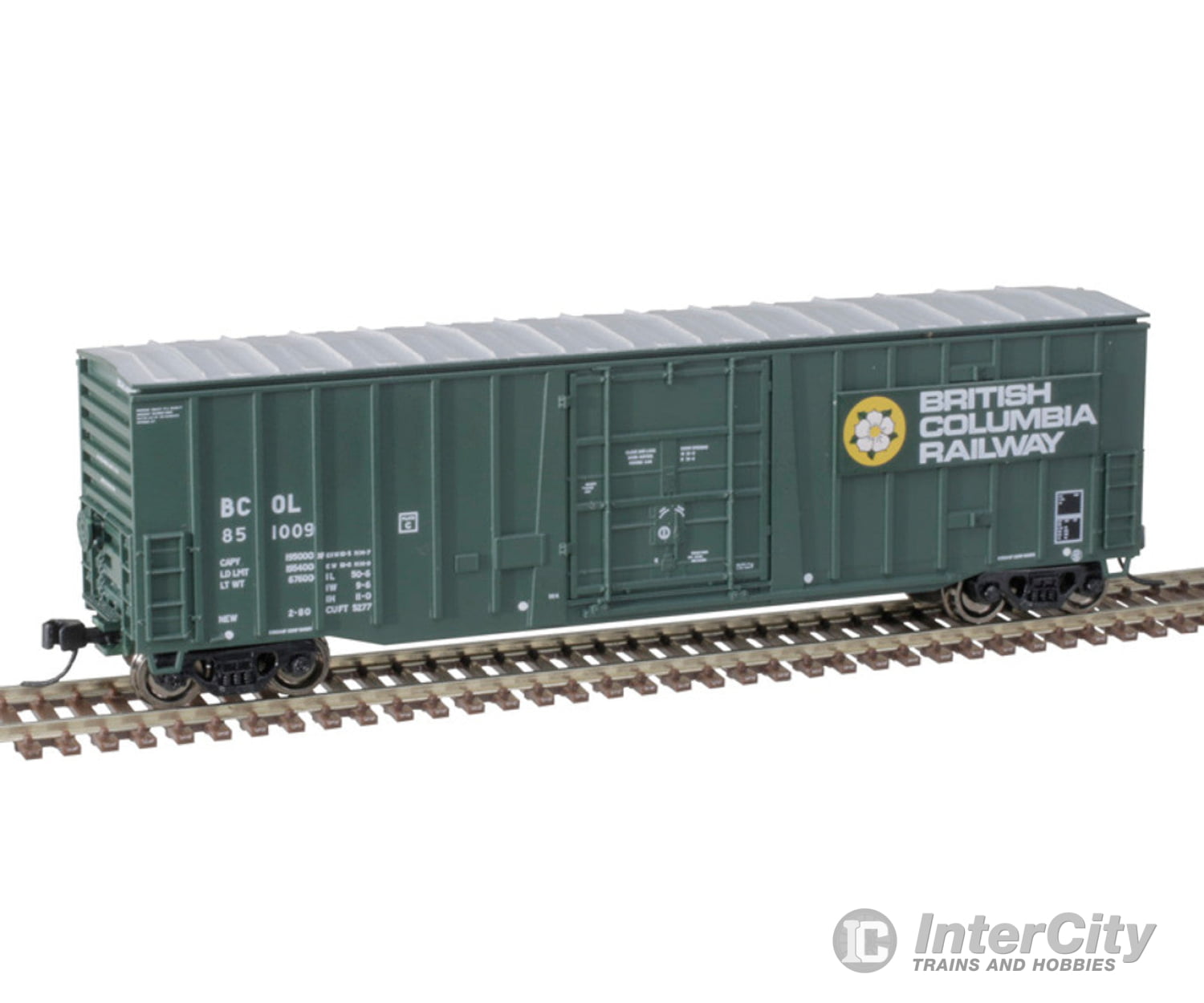 Atlas N 50005454 Nsc 5277 50 Plug-Door Boxcar - British Columbia Railway 851012 (Green White Yellow)