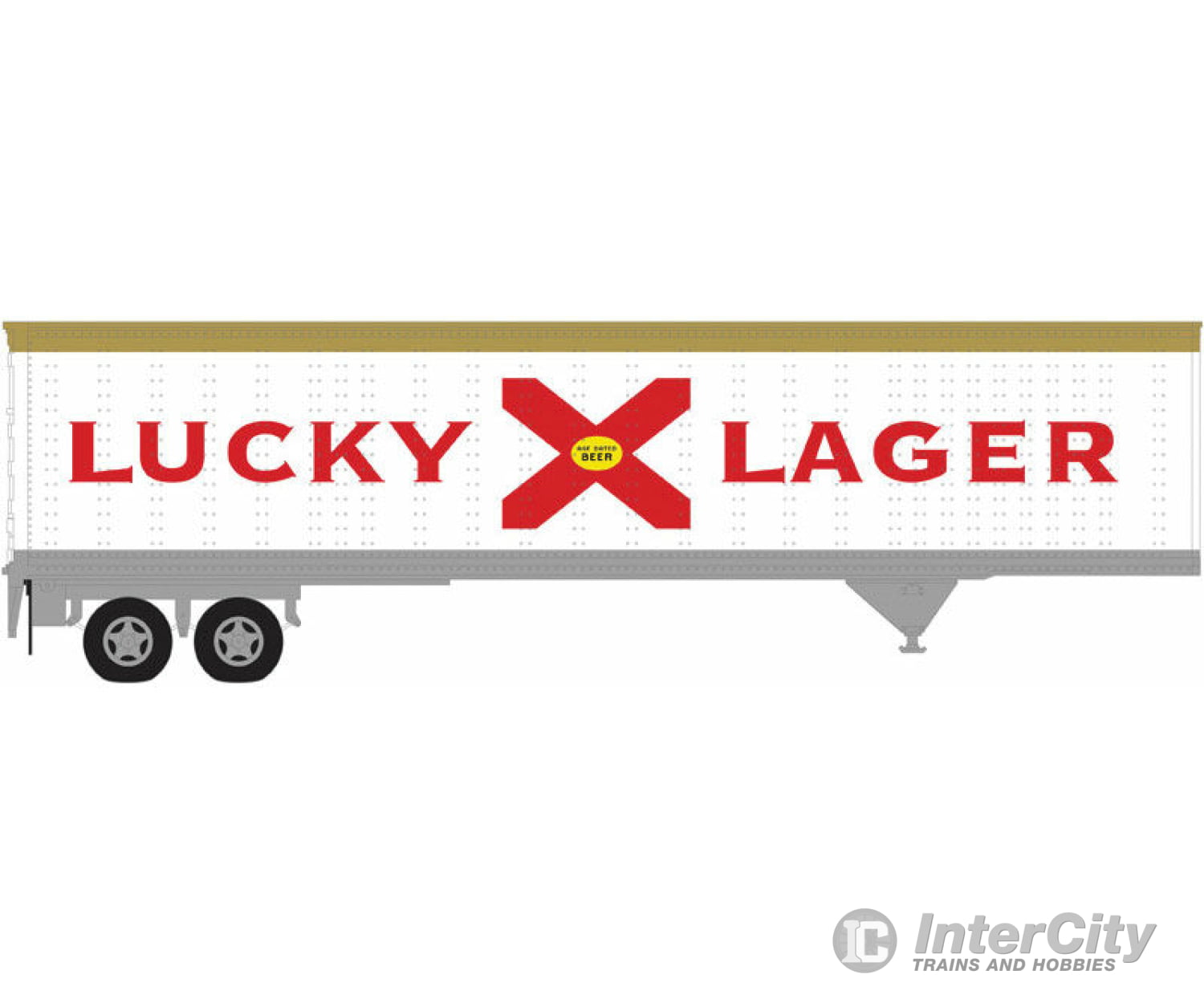 Atlas N 50005611 45’ Pines Trailer - Assembled -- Lucky Lager (White Red) Freight Loads & Containers