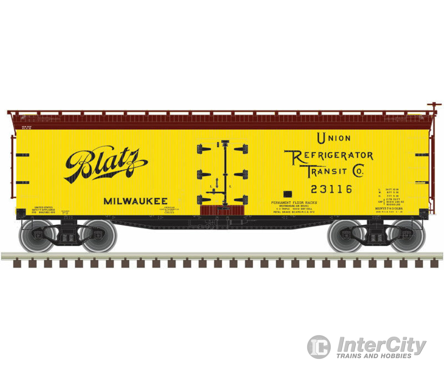 Atlas N 50005617 40 Wood Reefer - Ready To Run -- Blatz 23107 (Yellow Black) Freight Cars