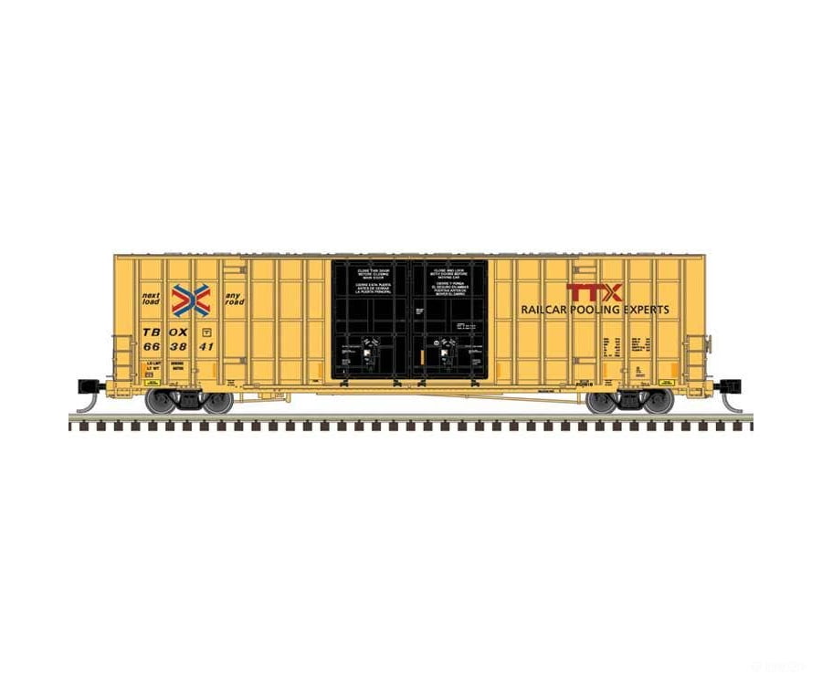 Atlas N 50006937 Gunderson 7550 Double-Door Boxcar 3-Pack - TTX TBOX #664059 664172 664204 (yellow black red logo