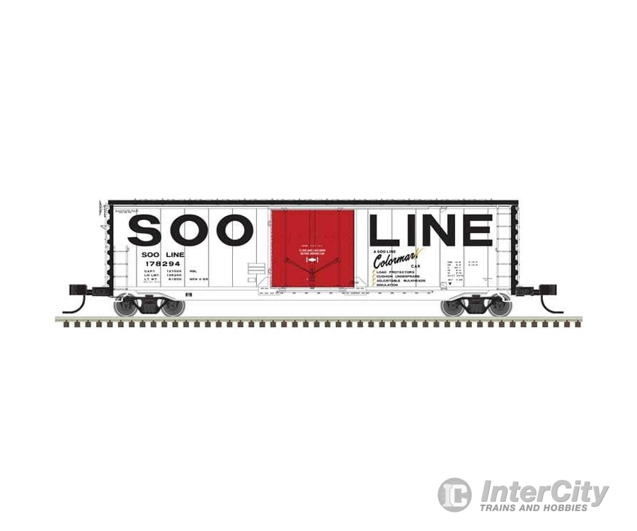 Atlas N 50007160 50’ General American RBL Plug-Door Boxcar - Master(R) - Soo Line #178266 (white black red Door