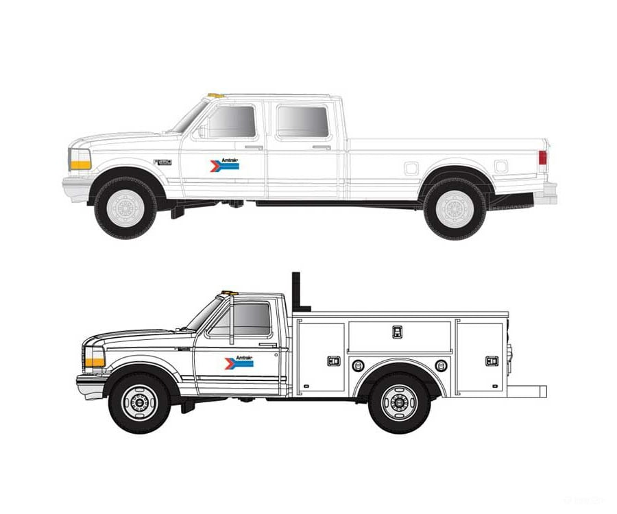 Atlas 60000151 1990S Ford(R) F-250 - F-350 Standard Cab Pickup Set Assembled1990S -- Amtrak (Phase