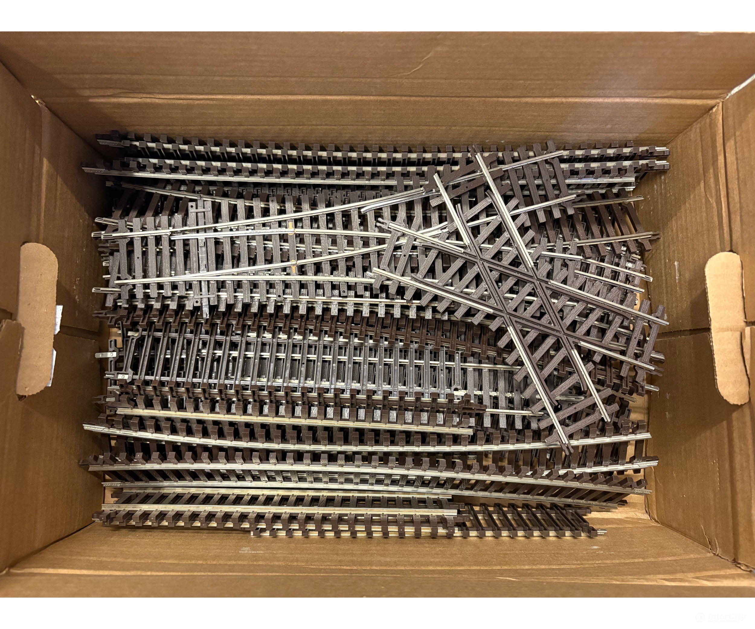 Atlas OSCALE2RAIL O Box of Mixed Atlas O Scale 2 Rail Track One Crossing and Turnout - Track & Turnouts