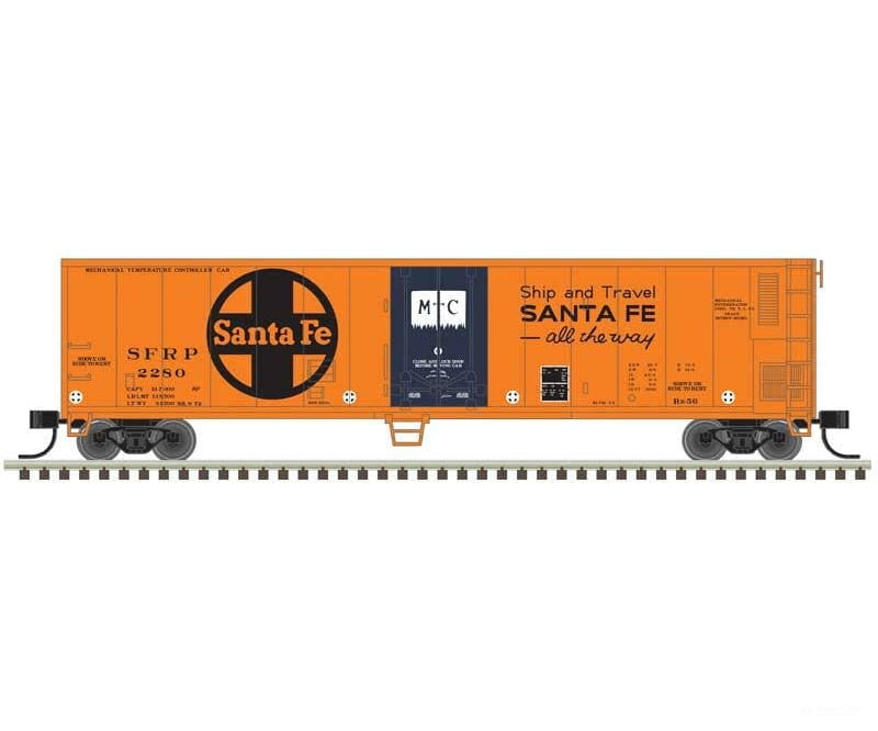 Atlas Trainman N 50006468 50’ Mechanical Reefer - Santa Fe SFRP #2280 (orange black) - Freight Cars