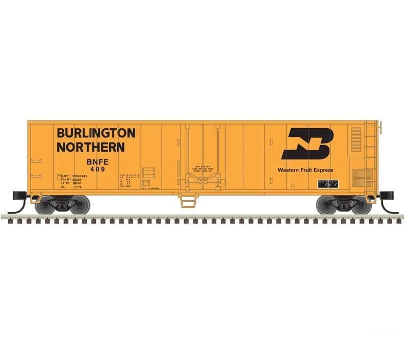 Atlas Trainman N 50006471 50’ Mechanical Reefer - Burlington Northern #409 (yellow black) - Freight Cars