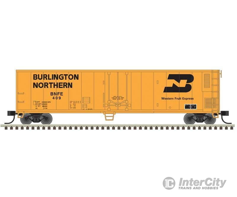 Atlas Trainman N 50006472 50’ Mechanical Reefer - Burlington Northern #420 (yellow black) Freight Cars