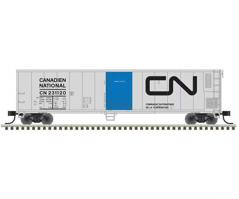 Atlas Trainman N 50006474 50’ Mechanical Reefer - Canadian National #231123 (silver black blue) Freight Cars