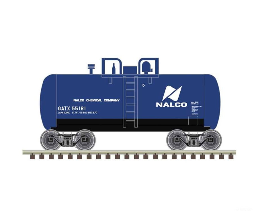 Atlas Trainman N 50006888 28’ Beer Can Shorty Tank Car - Nalco GATX #55182 (blue white) Freight Cars