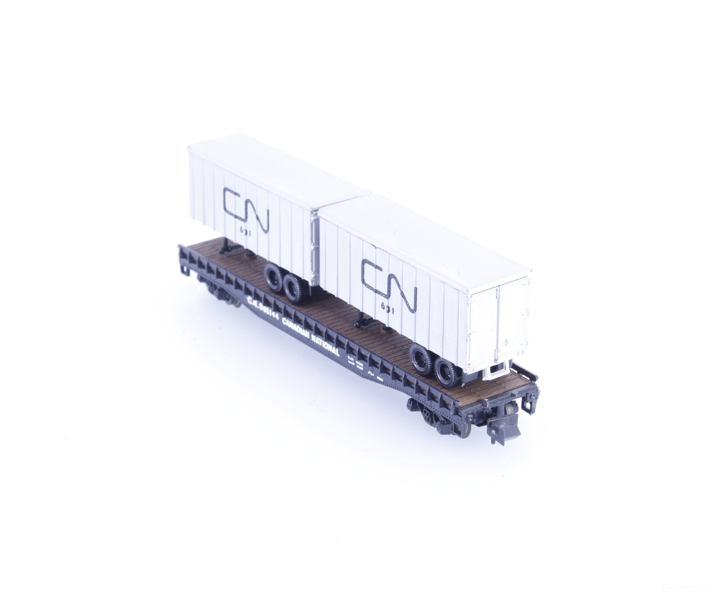 Aurora 4844 N Piggyback Flatcar with 2 Trailers Canadian National (CN) 665144 - Freight Cars