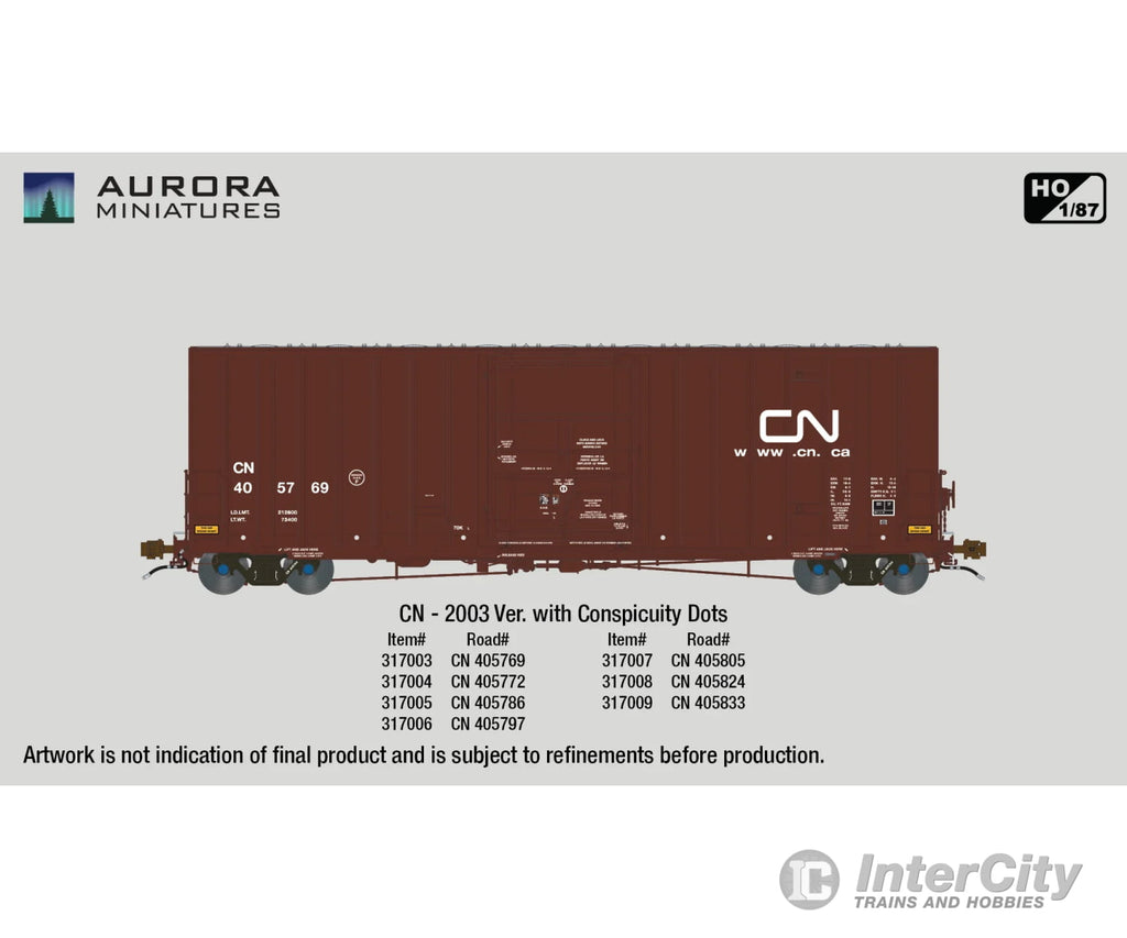 Aurora Miniatures 317003 Ho Transcona Shops 50’ Plate F Boxcar - Cn 405769 (2003 Delivery W/