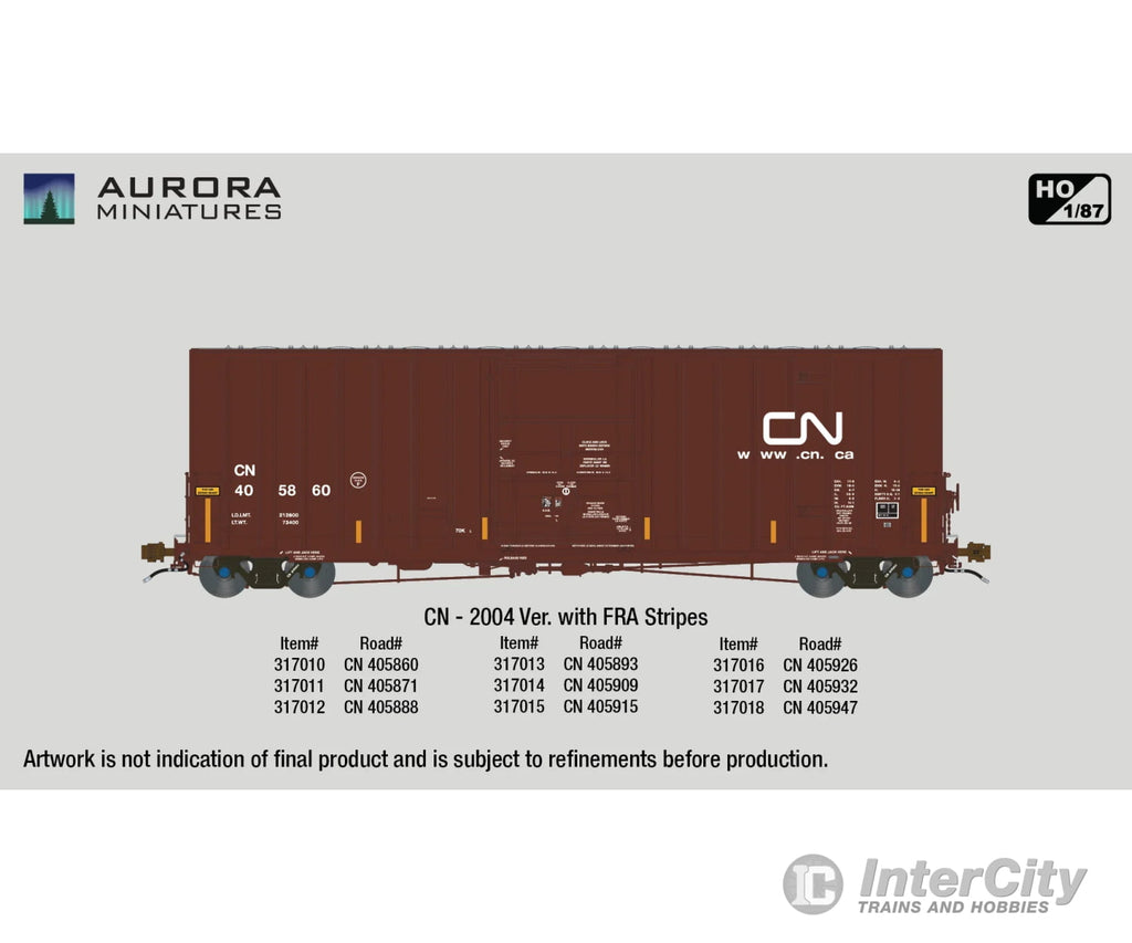 Aurora Miniatures 317010 Ho Transcona Shops 50’ Plate F Boxcar - Cn 405860 (2004 Delivery W/