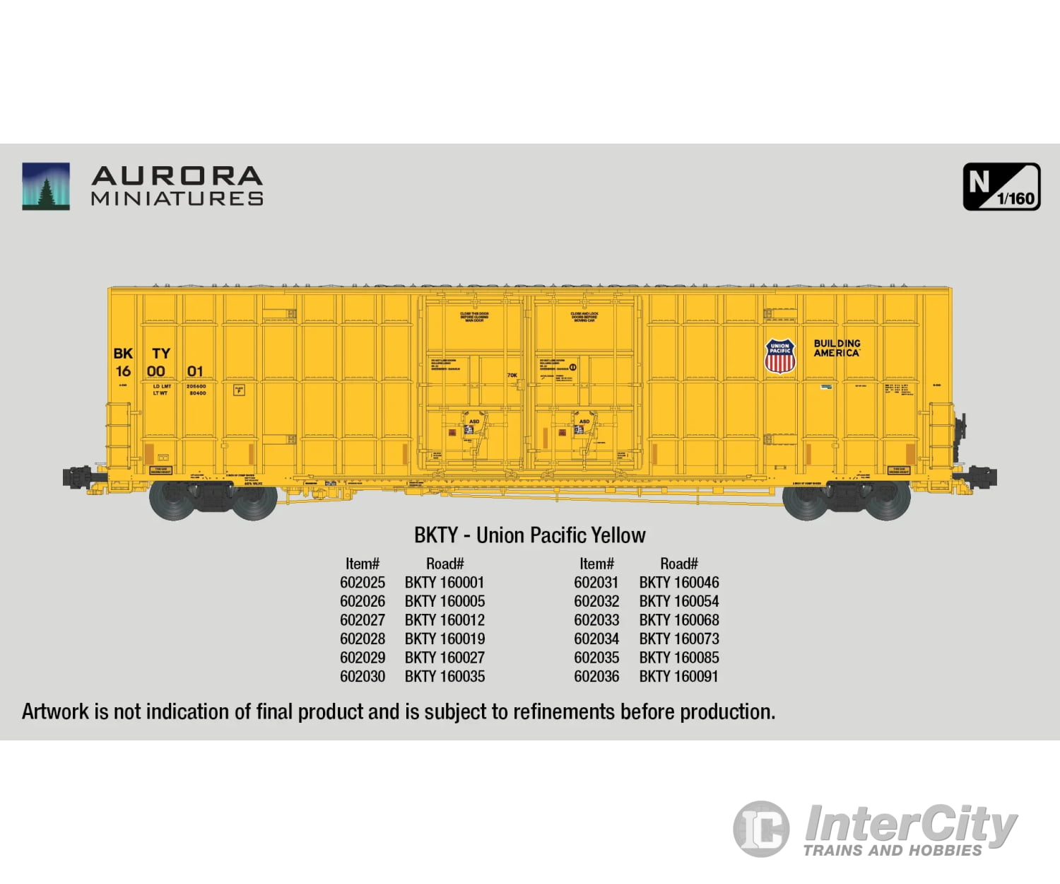 Aurora Miniatures 602029 N Greenbrier 7550 Cf 60’ Plate F Boxcar - Bkty 160027 (Up Yellow)