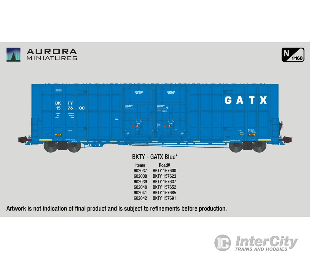 Aurora Miniatures 602037 N Greenbrier 7550 Cf 60’ Plate F Boxcar - Bkty 157600 (Gatx Blue)