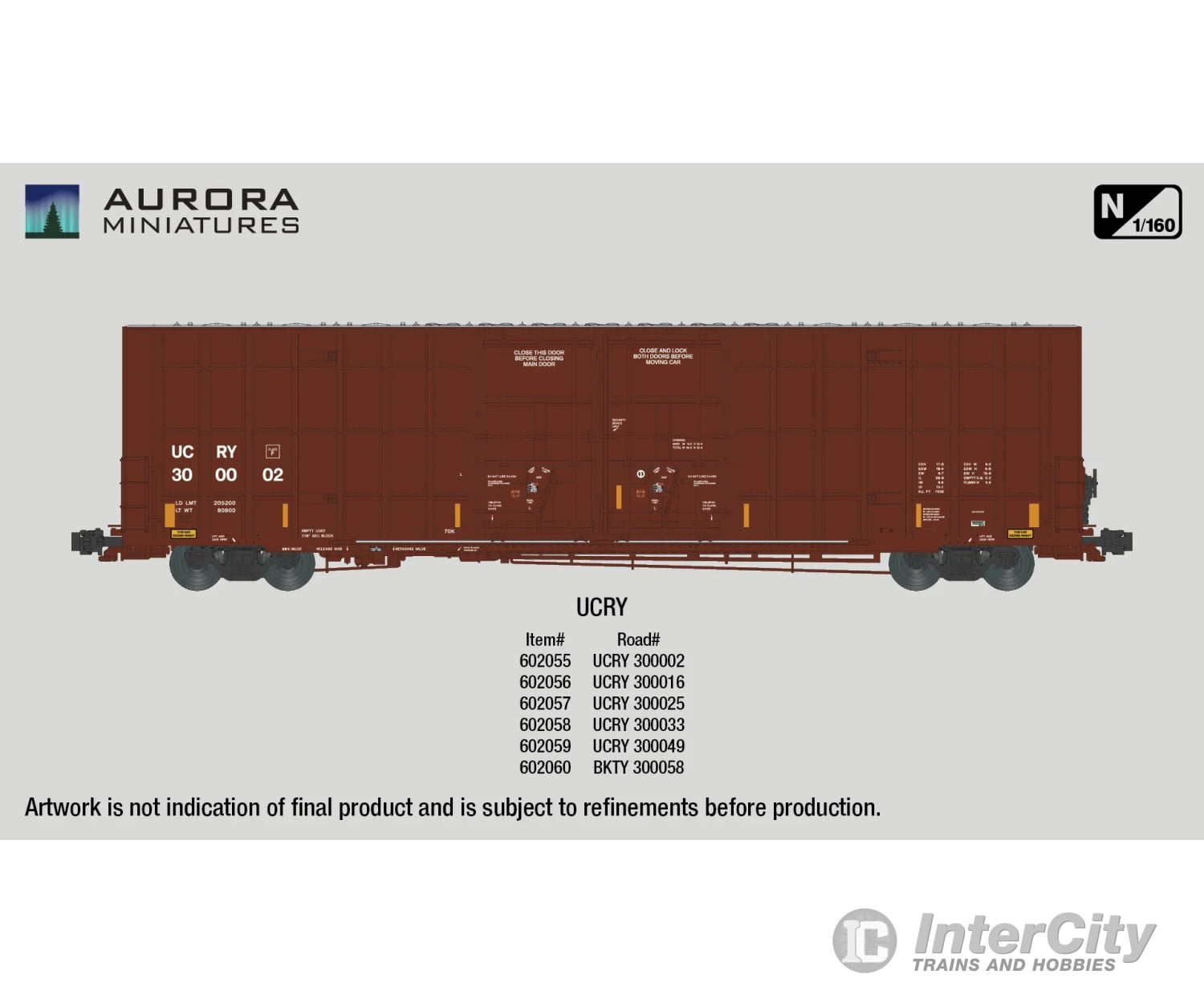 Aurora Miniatures 602055 N Greenbrier 7550 Cf 60’ Plate F Boxcar - Ucry 300002 Freight Cars