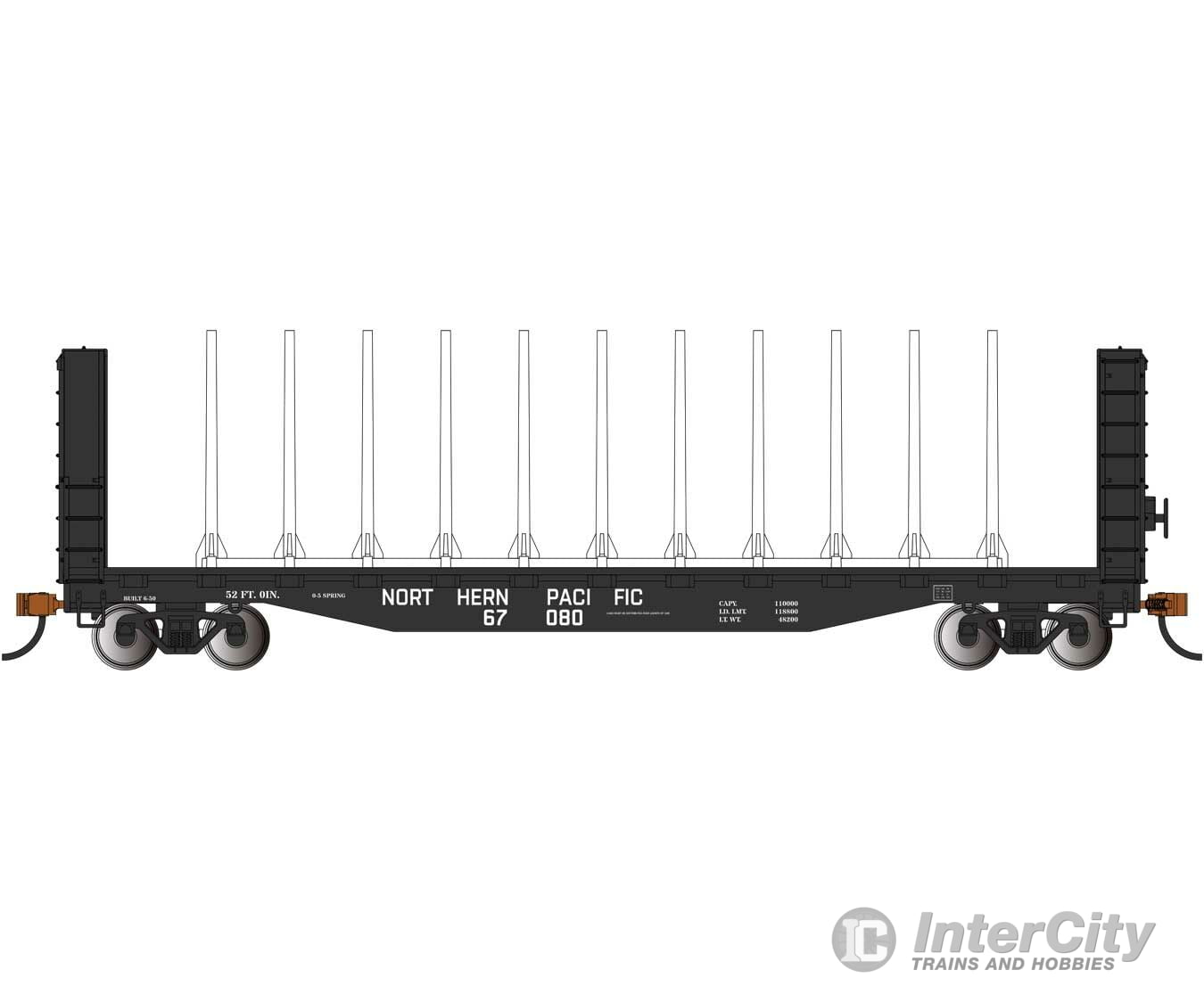 Bachmann 12904 52 Centerbeam Bulkhead Flatcar - Ready To Run -- Northern Pacific #67080 (Black)