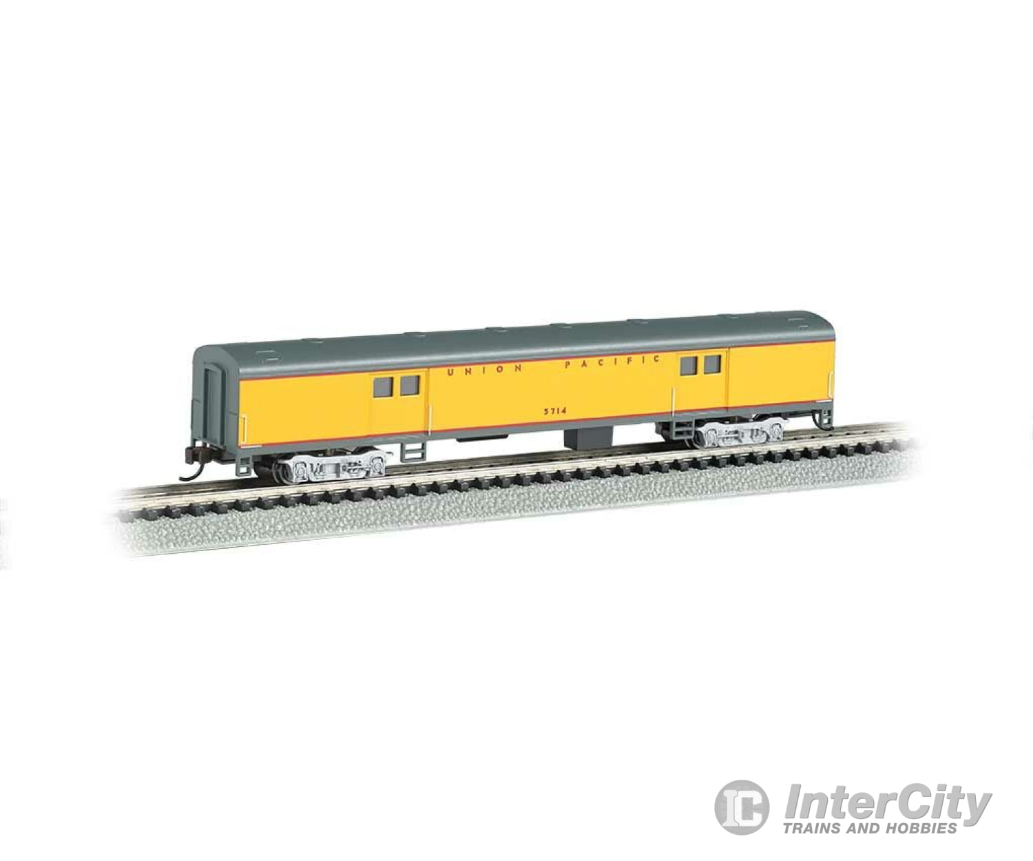 Bachmann 14454 72 Smooth-Side Baggage Car - Ready To Run -- Union Pacific (Armour Yellow Gray Red)