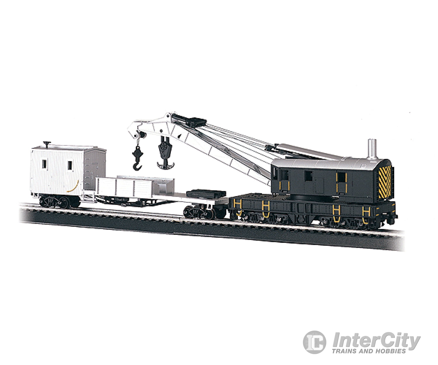 Bachmann 16149 250-Ton Crane Car & Boom Tender - Silver Series(R) -- Painted Unlettered (Black