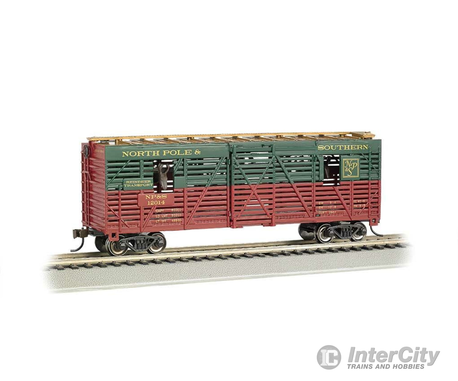 Bachmann 19704 40 Animated Stock Car With Reindeer - Ready-To-Run -- North Pole & Southern #12014