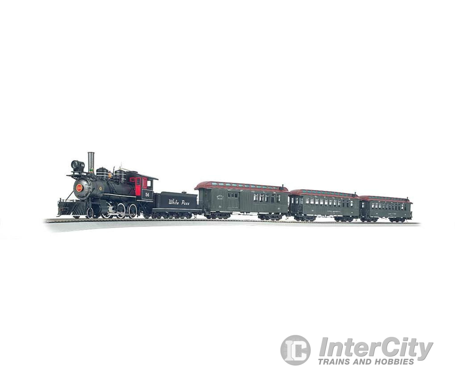 Bachmann 25024 White Pass & Yukon -- 2-6-0 Loco Wood Combine Coach; 56 X 38 Track Oval Power Pack