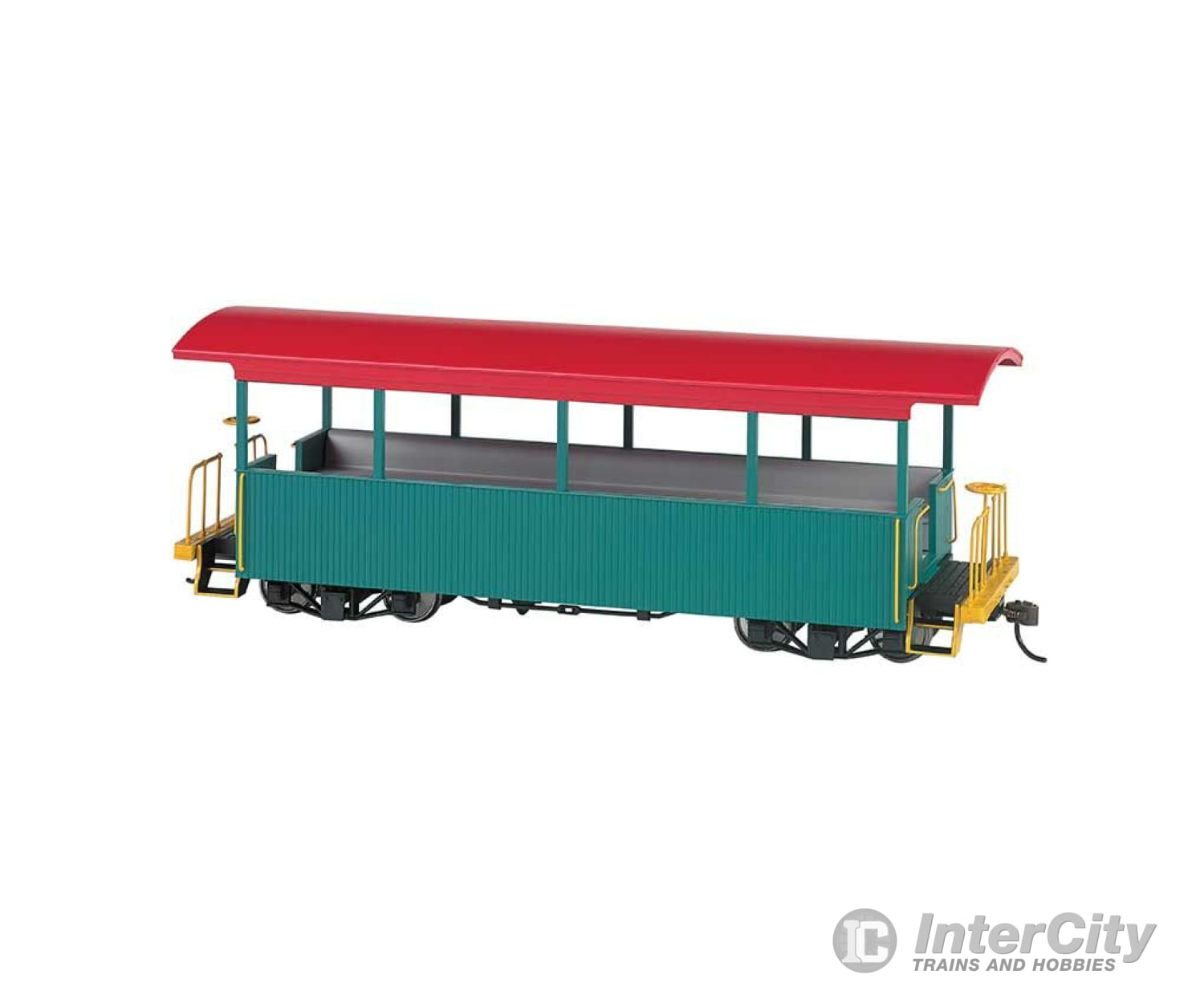 Bachmann 26001 Wood Excursion Car - Ready To Run -- Painted Unlettered (Green Red Roof) Passenger