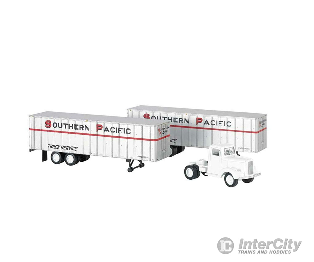 Bachmann 42231 White Tractor W/2 Piggyback Van Trailers - Assembled -- Southern Pacific (White Red