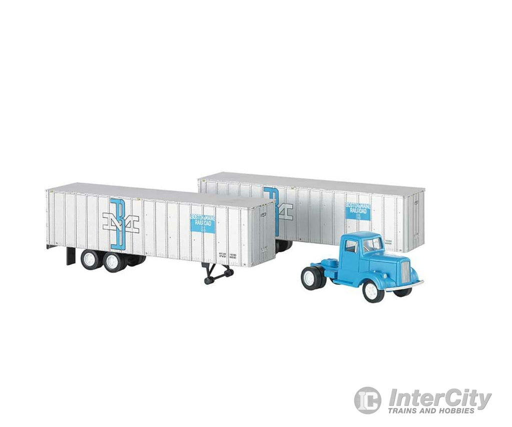 Bachmann 42234 White Tractor W/2 Piggyback Van Trailers - Assembled -- Boston & Maine (Blue Silver