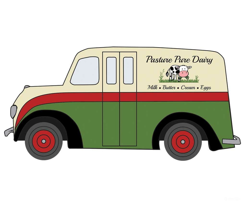 Bachmann 42738 Operating Delivery Van - 3-Rail Williams E-Z Street(R) -- Pasture Pure Dairy Cars &