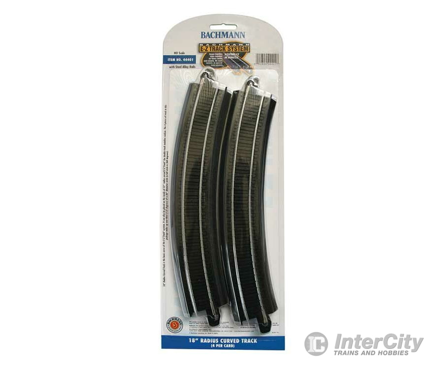 Bachmann 44401 Curved Track W/Steel Rail & Black Roadbed - E-Z Track(R) -- 18 Radius Pkg(4) Turnouts