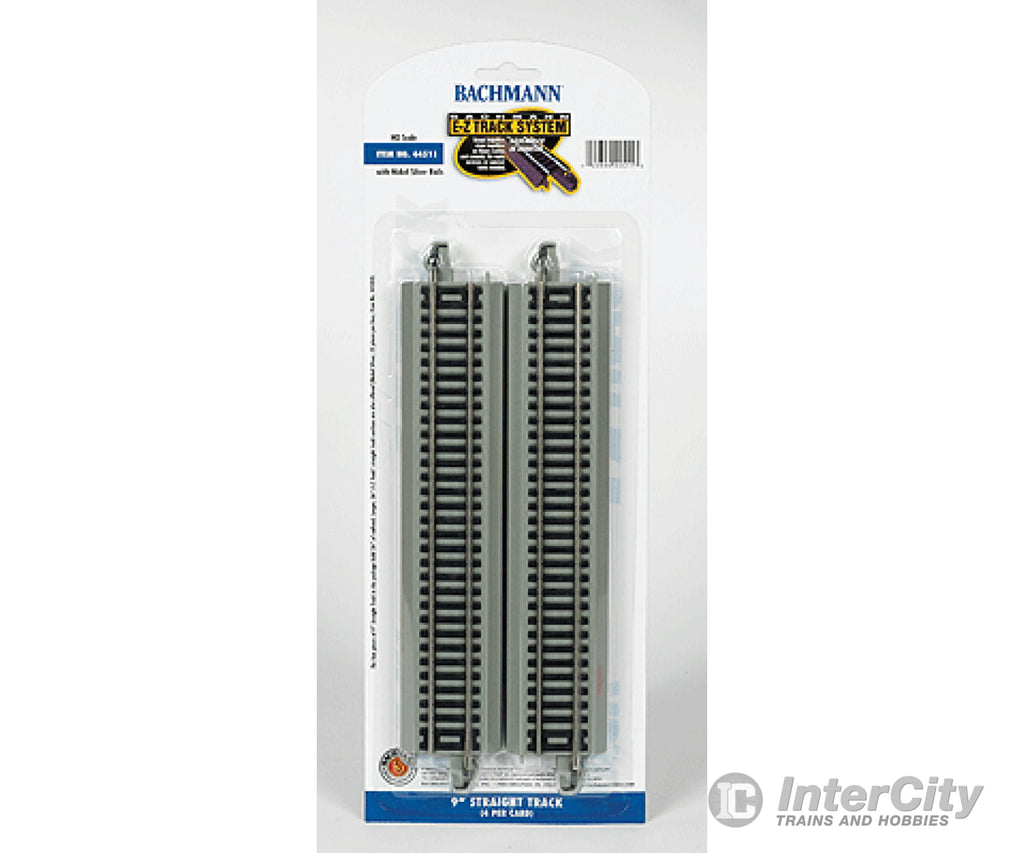 Bachmann 44511 Straight Track W/Nickel Silver Rail & Gray Roadbed - E-Z Track(R) -- 9 22.9Cm Pkg(4)