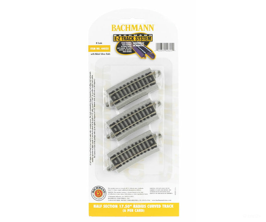 Bachmann 44825 Curved Track W/Nickel Silver Rail & Gray Roadbed - E-Z Track(R) -- 17-1/2 Radius Half