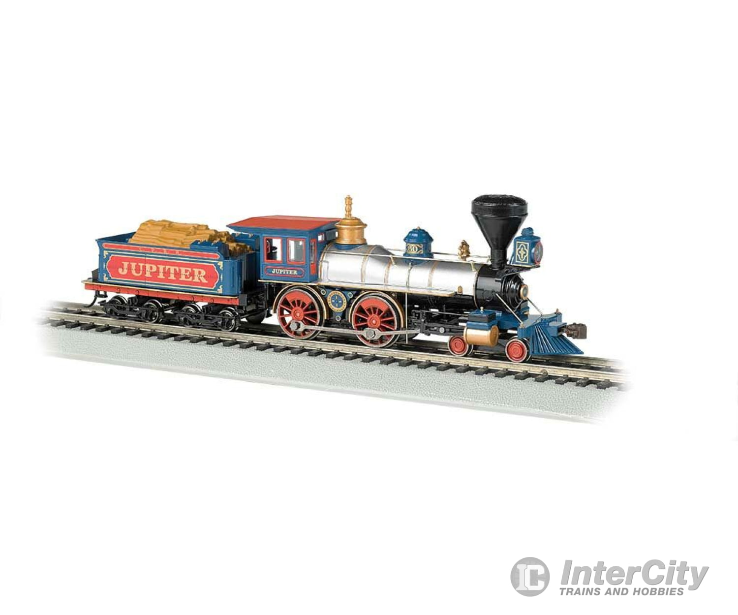 Bachmann 51003 4-4-0 W/Wood Tender Load - Standard Dc -- Central Pacific Jupiter (Silver Black Blue